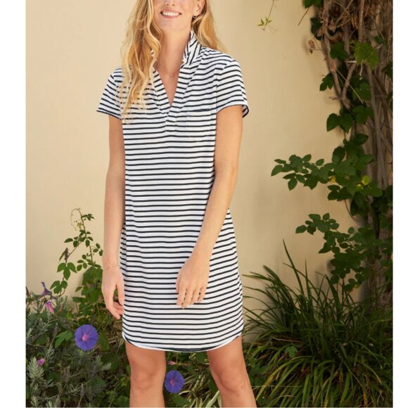 Frank & Eileen Lauren Polo Dress Size M Navy White Stripe Cotton Jersey Casual - Picture 1 of 12